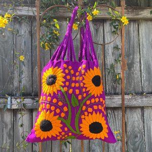 HAND EMBROIDERED SUNFLOWER BAG